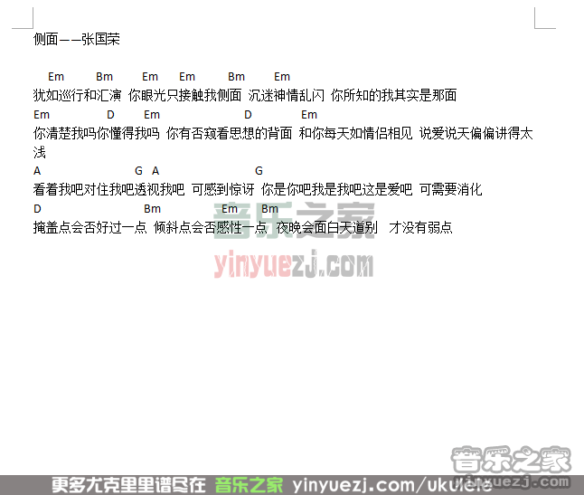 张国荣《侧面》尤克里里谱