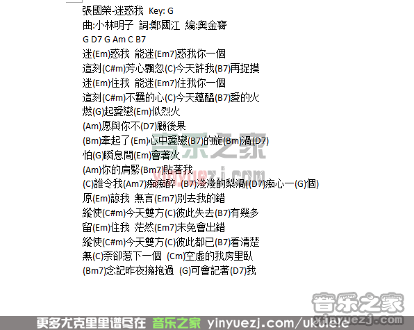 张国荣《迷惑我》尤克里里谱