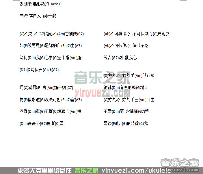 张国荣《无形锁扣》尤克里里谱