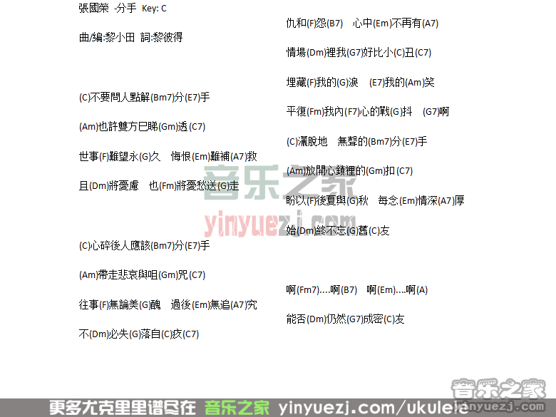 张国荣《分手》尤克里里谱