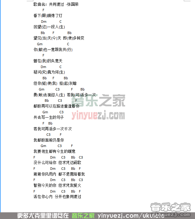 张国荣《共同度过》尤克里里谱