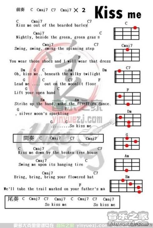 C调版 《kiss me》尤克里里弹唱谱