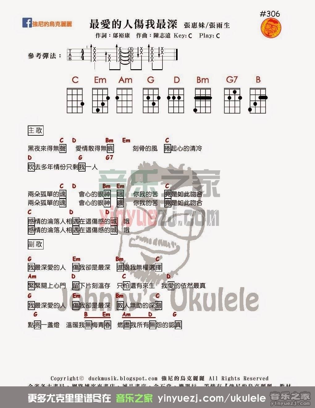张雨生/张惠妹《最爱的人伤我最深》尤克里里谱