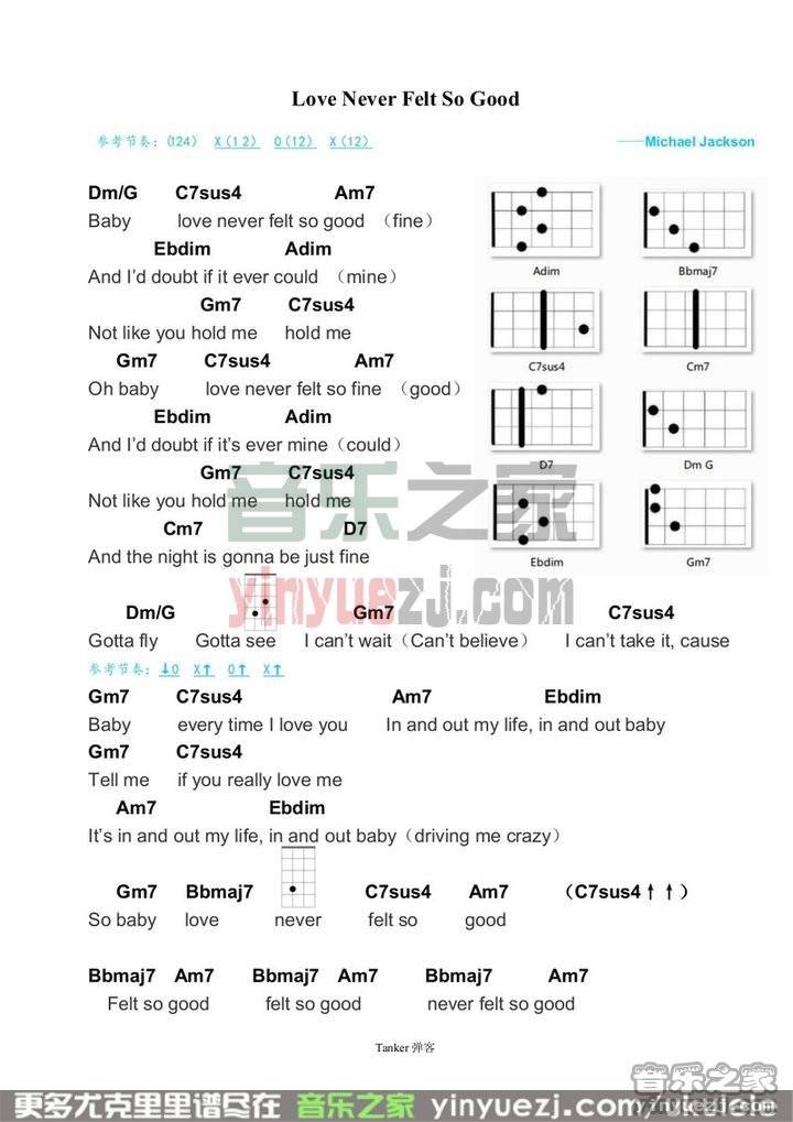 《love never felt so good》尤克里里谱