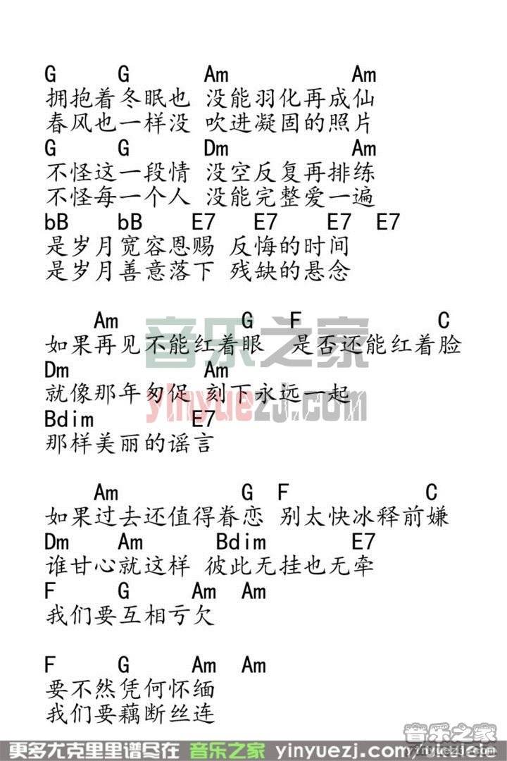 2弹客版 王菲《匆匆那年》尤克里里弹唱谱