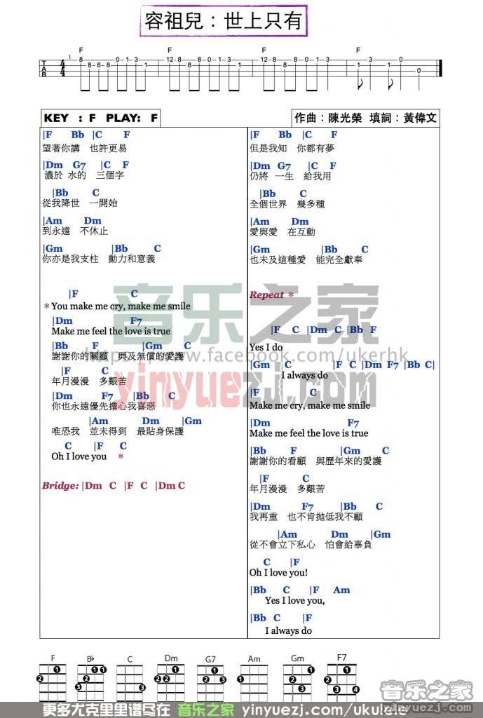 容祖儿《世上只有》尤克里里谱