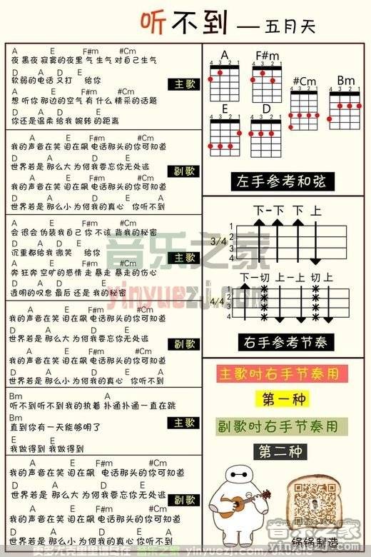 梁静茹《听不到》尤克里里弹唱谱