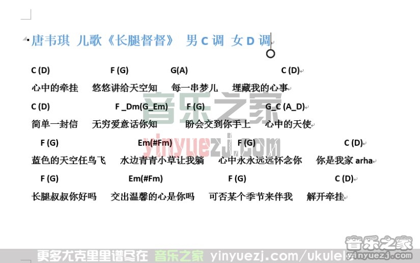 《长腿嘟嘟》尤克里里谱