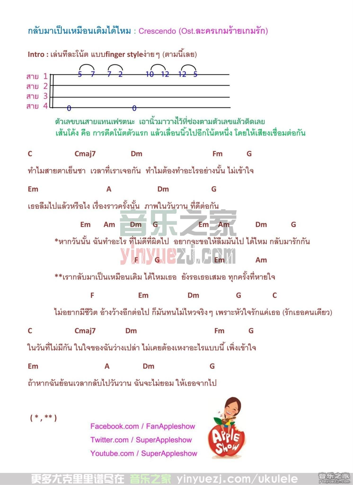 泰剧《回到从前好吗》尤克里里谱