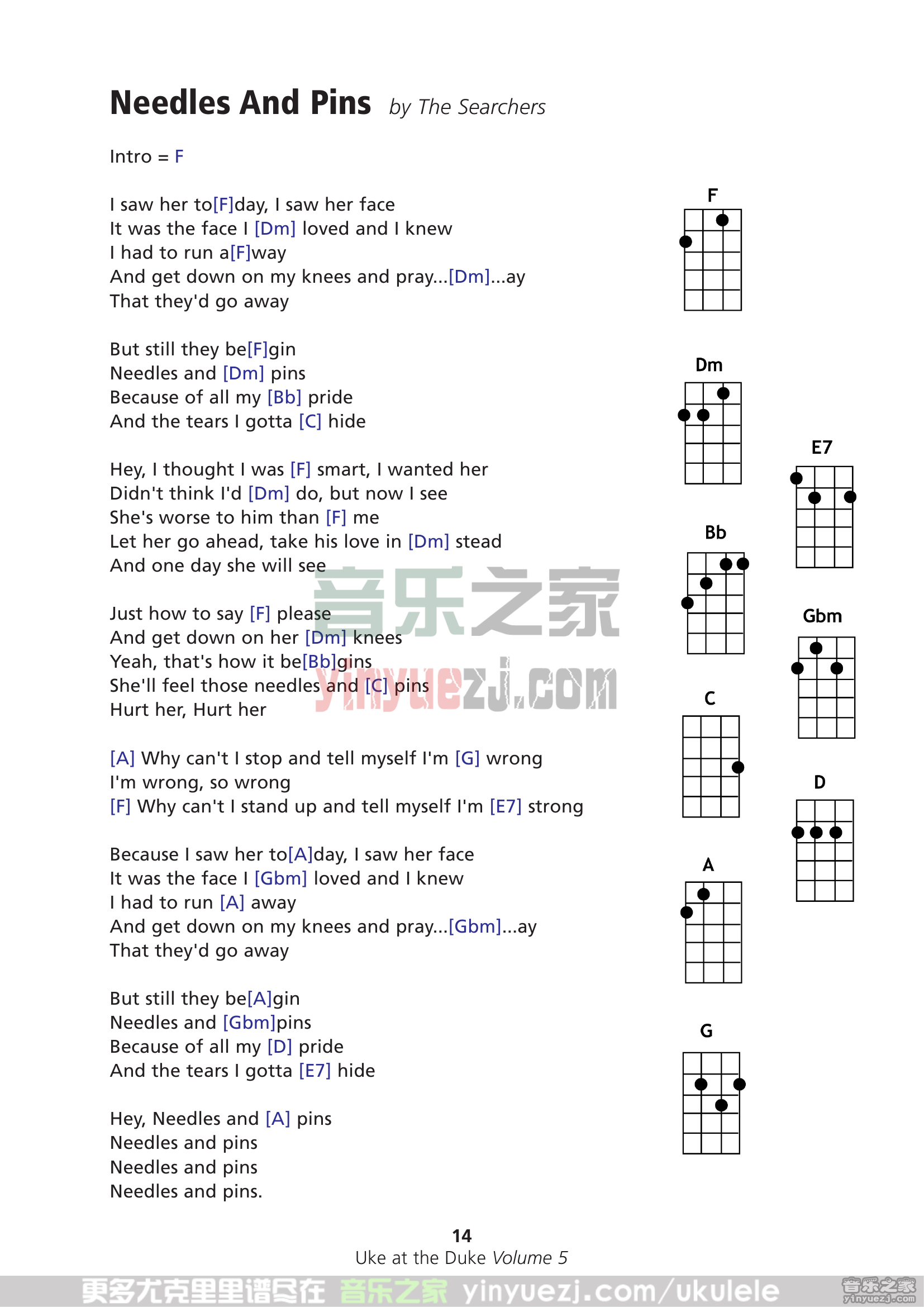 《needles and pins》尤克里里谱