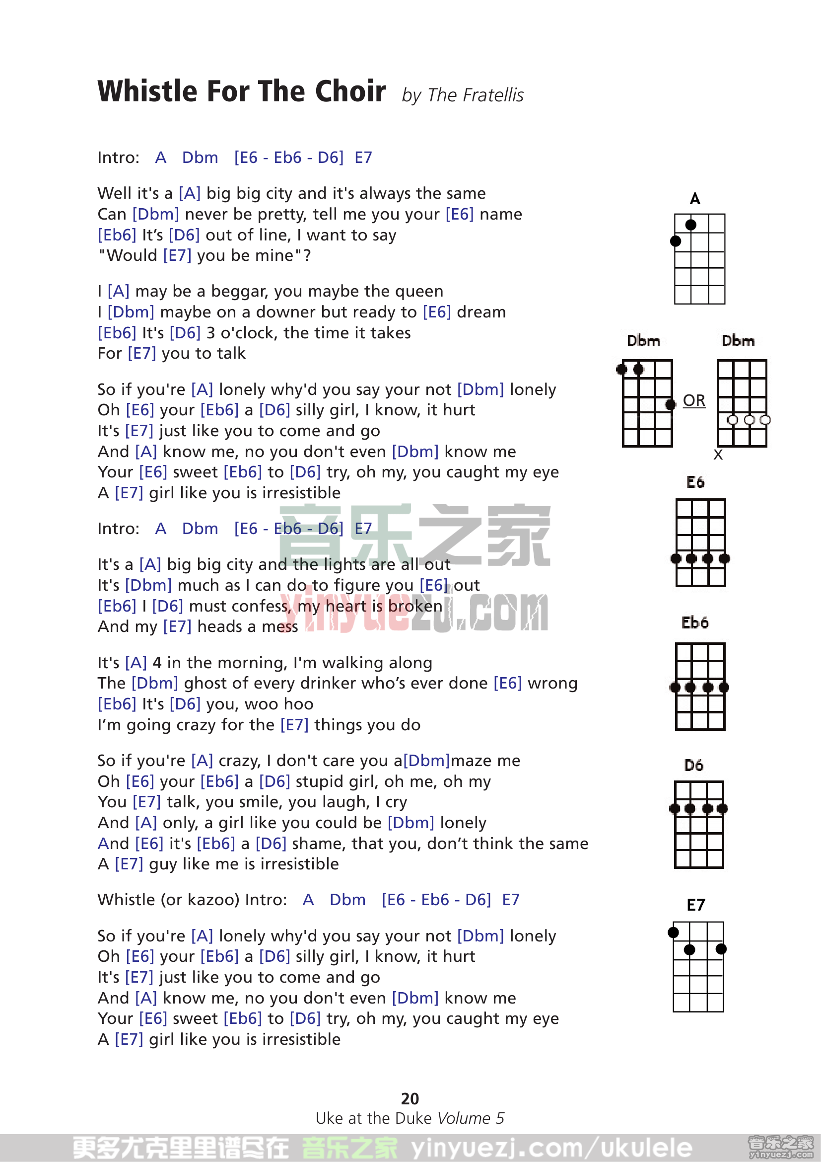 《whistle for the choir》尤克里里谱