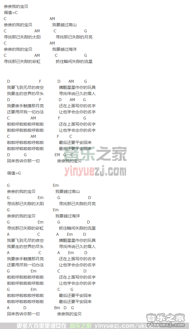 版本一 周华健《亲亲我的宝贝》尤克里里谱