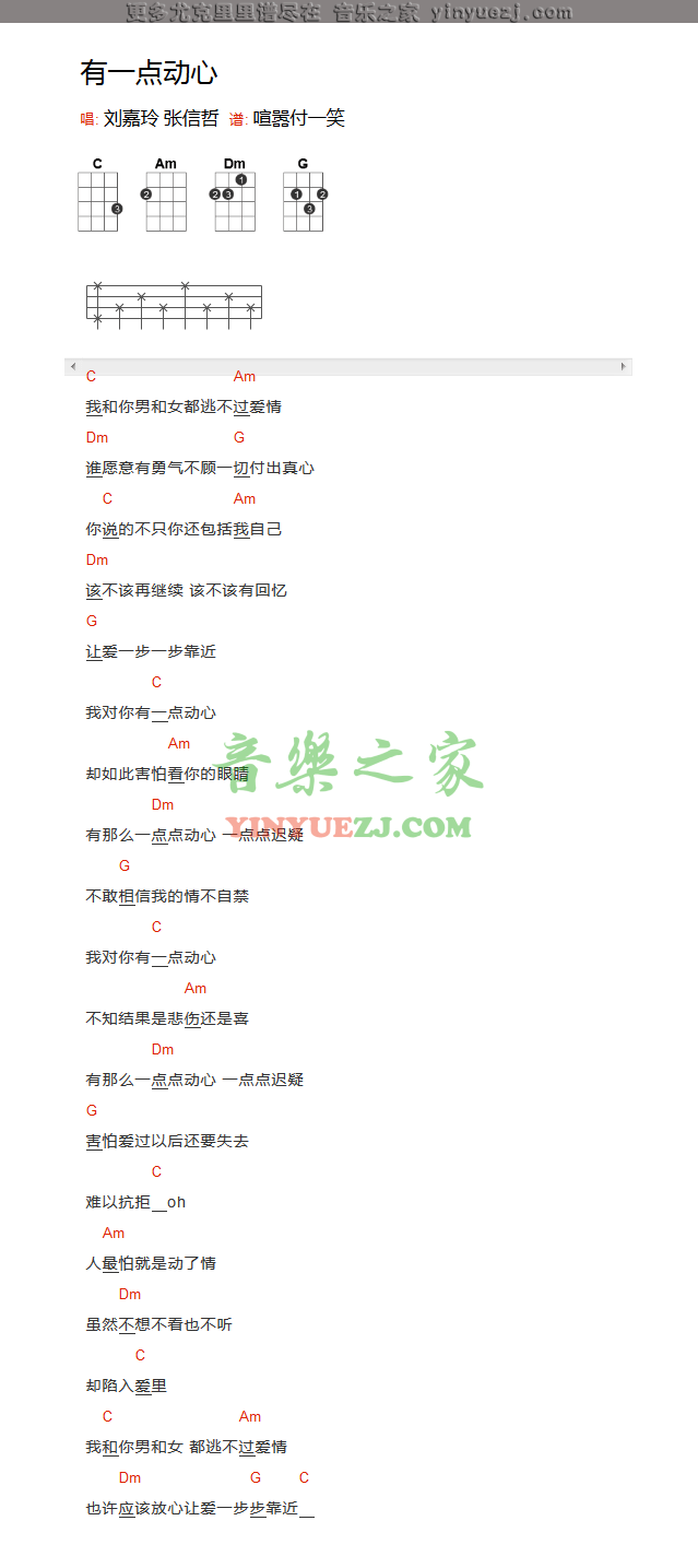 张信哲《有一点动心》尤克里里谱