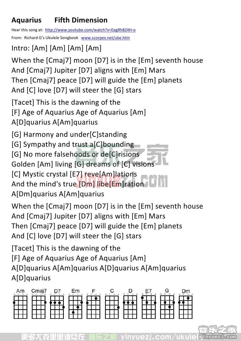 《aquarius》尤克里里谱
