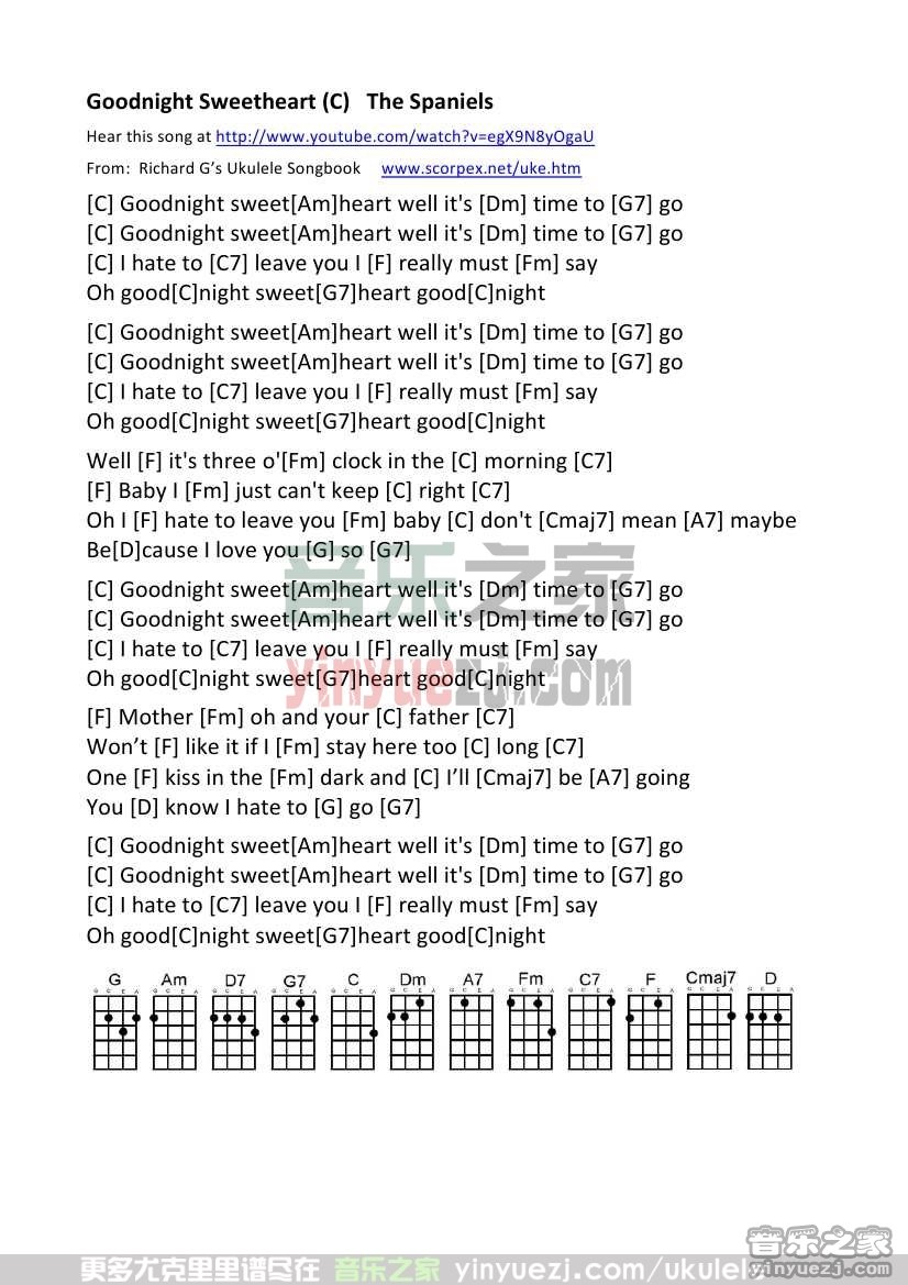 C调 《Goodnight Sweetheart 》尤克里里谱