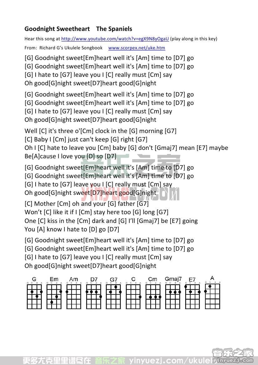 G调 《Goodnight Sweetheart 》尤克里里谱