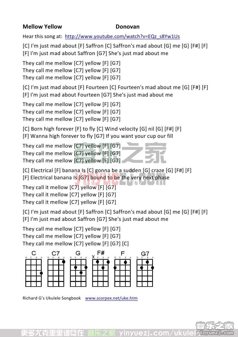 《Mellow Yellow》尤克里里谱