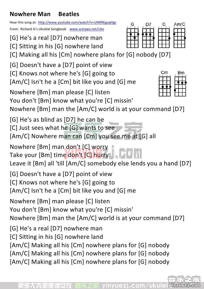 《Nowhere Man》尤克里里谱