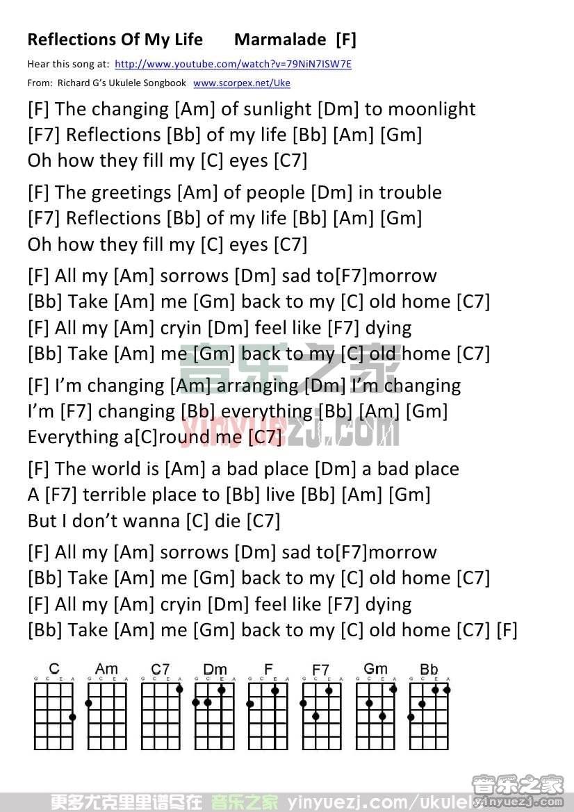 版本一 《Reflections of My Life》尤克里里谱
