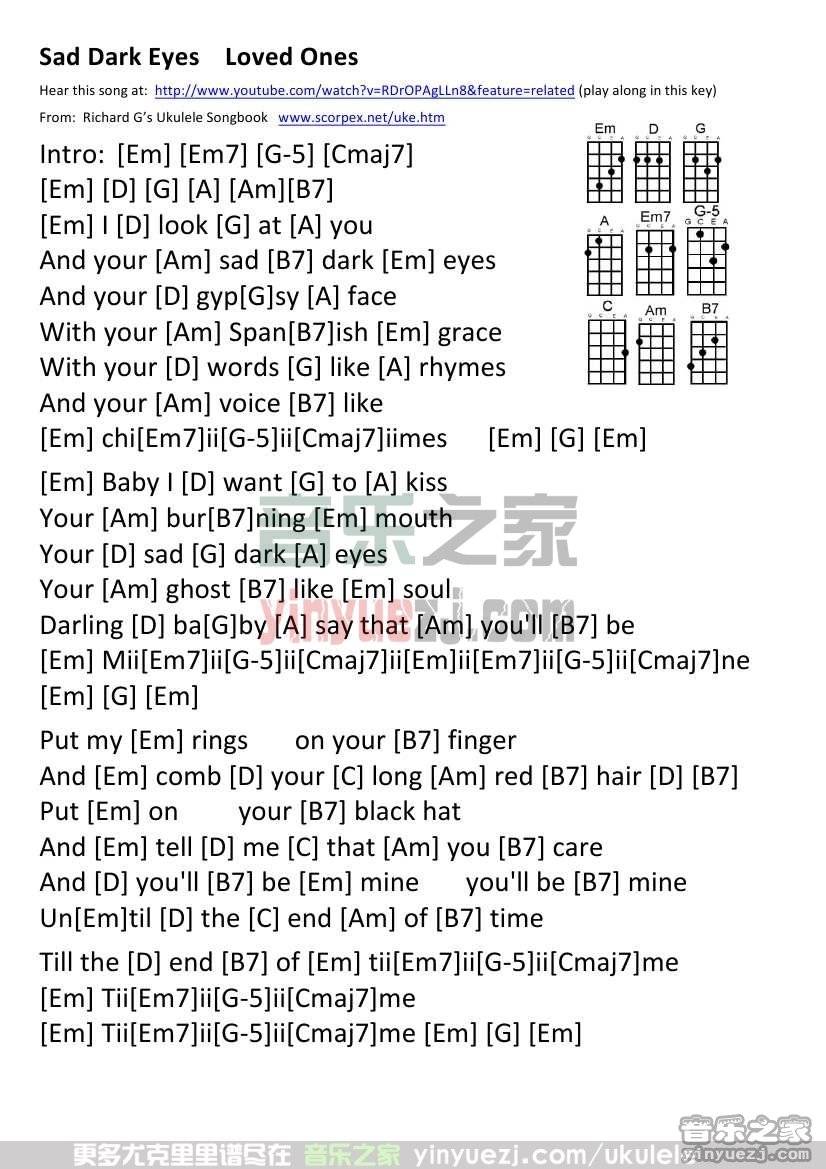 《Sad Dark Eyes》尤克里里谱