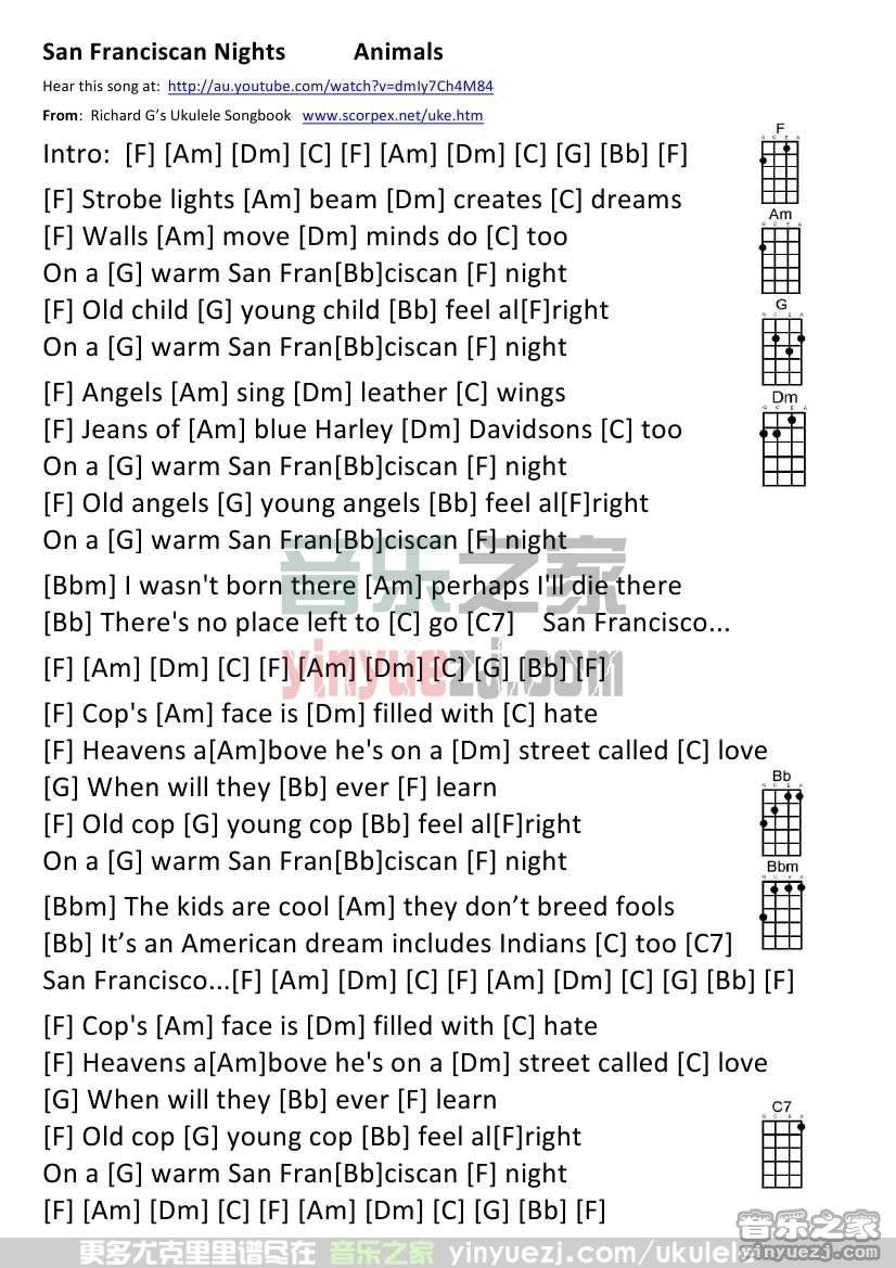 版本一 《San Franciscan Nights》尤克里里谱