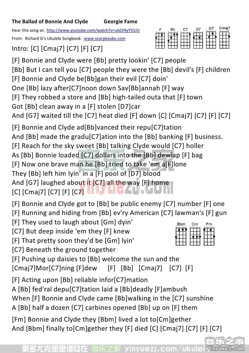 《The Ballad of Bonnie and Clyde》尤克里里谱