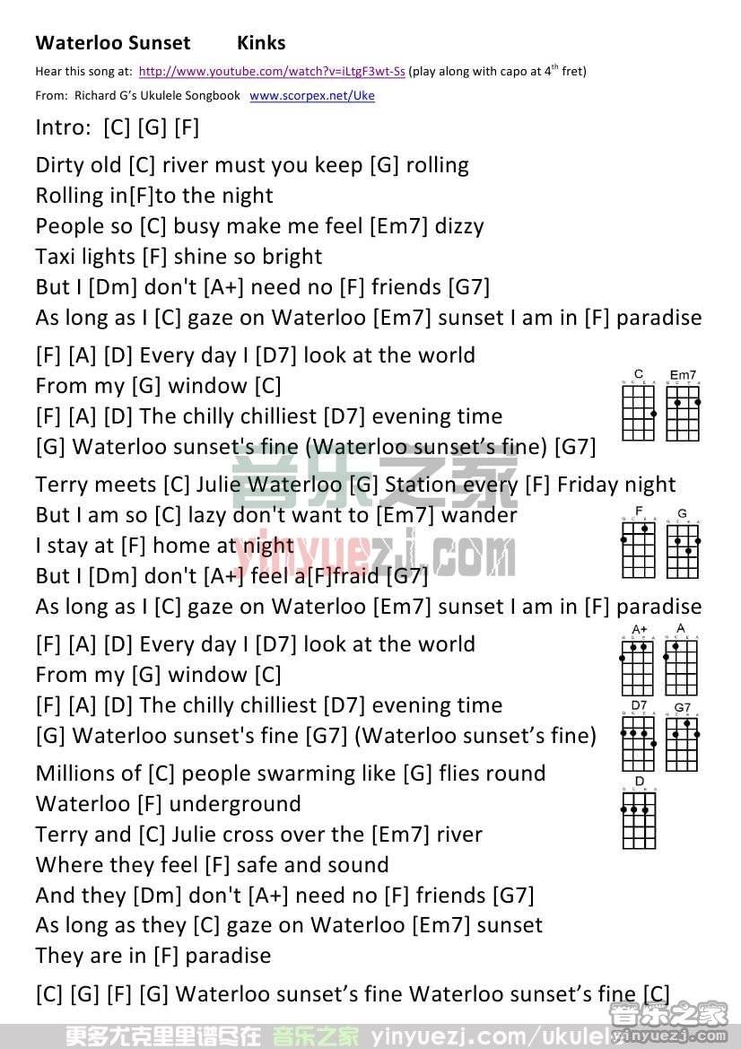 版本一 《Waterloo Sunset》尤克里里谱