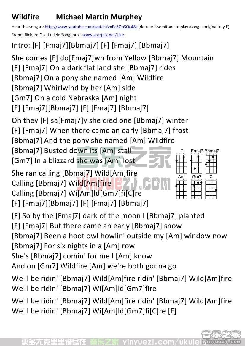 《Wildfire》尤克里里谱