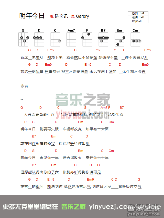 陈奕迅《明年今日》尤克里里谱