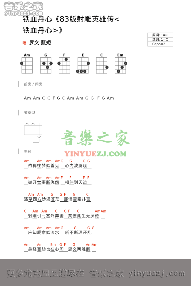 甄妮《铁血丹心》尤克里里谱