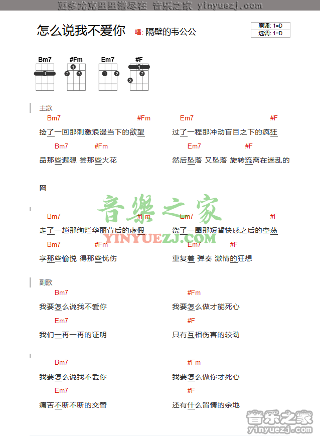 张惠春《怎么说我不爱你》尤克里里谱