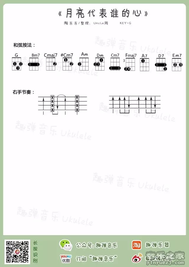 2趣弹版 陶喆《月亮代表谁的心》尤克里里弹唱谱