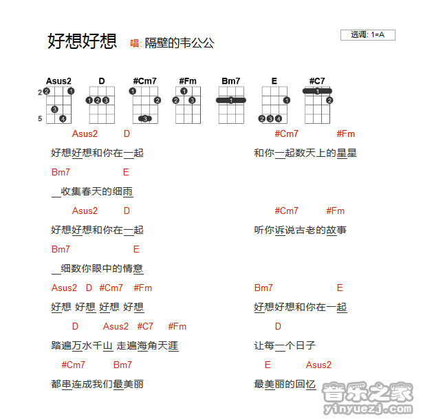 赵薇《好想好想》尤克里里谱