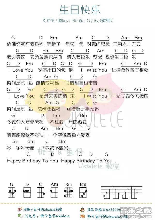 桃子鱼仔版 刘若英《生日快乐》尤克里里弹唱谱