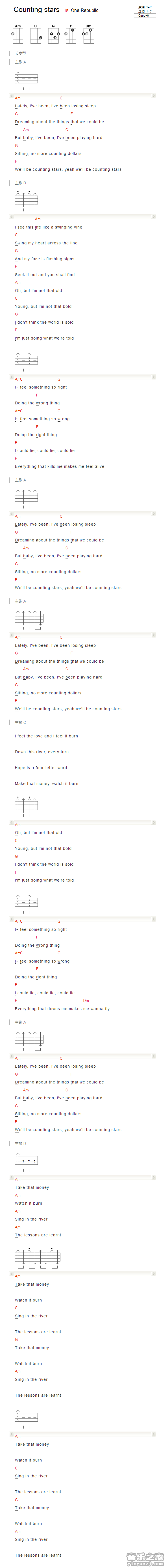 版本一 《counting stars》尤克里里弹唱谱
