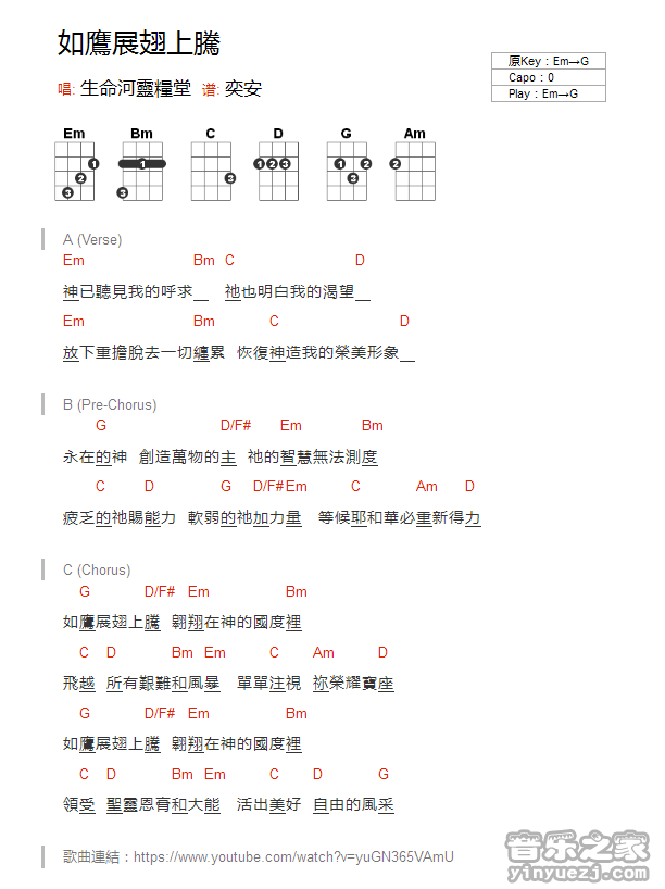 生命河灵粮堂《如鹰展翅上腾》尤克里里弹唱谱