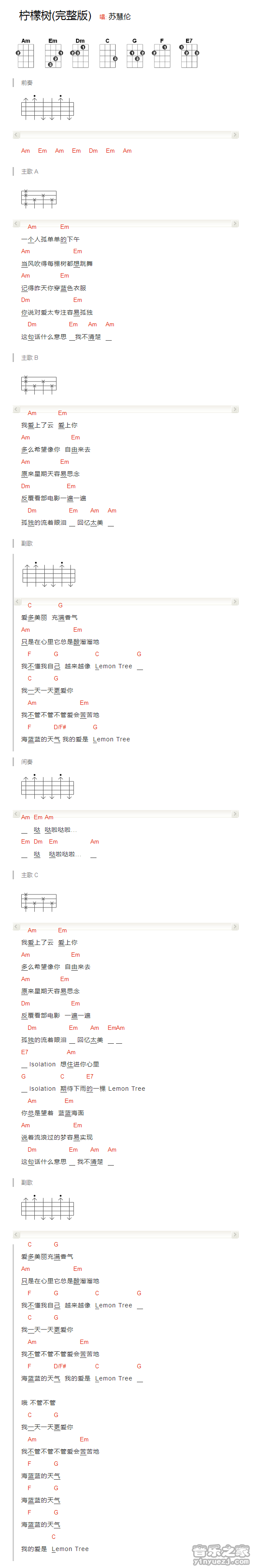 版本一 lemon tree《柠檬树》尤克里里谱2