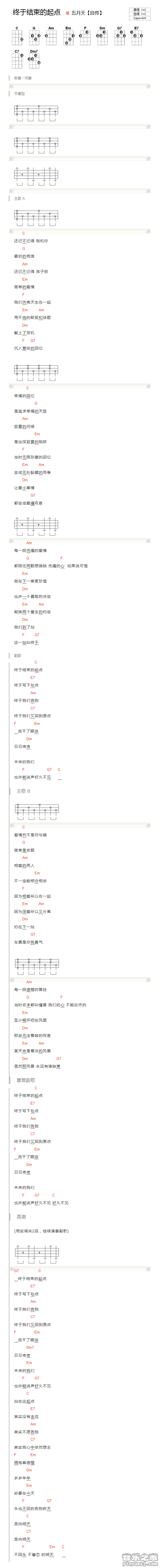 版本一 五月天《终于结束的起点》尤克里里弹唱谱
