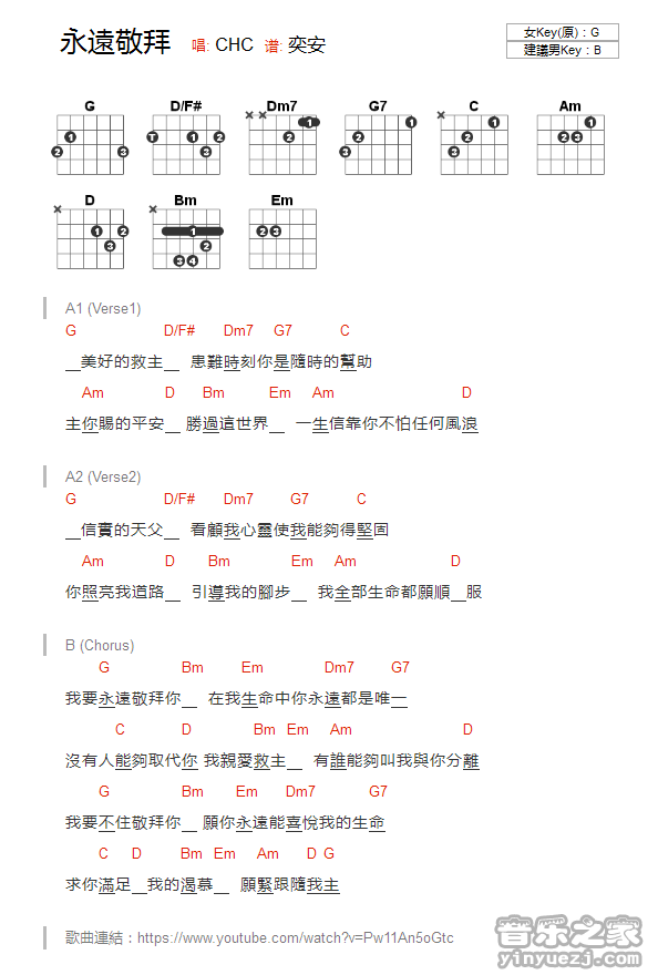 G调版 CHC《永远敬拜》吉他和弦弹唱谱