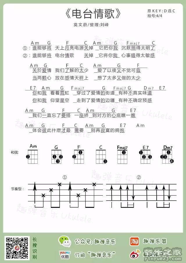 趣弹版 莫文蔚《电台情歌》尤克里里弹唱谱
