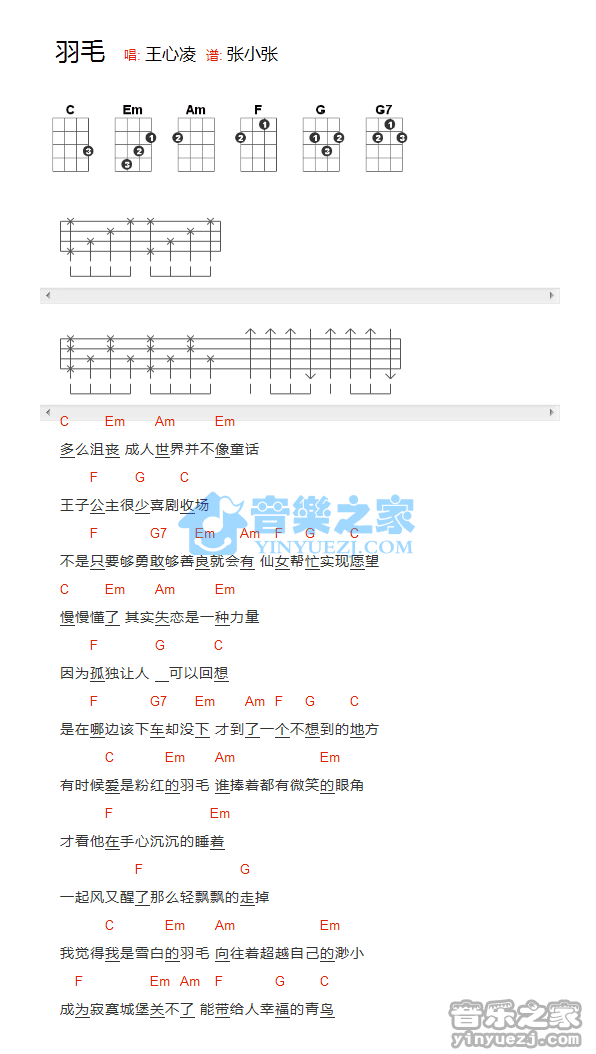 王心凌《羽毛》尤克里里弹唱谱