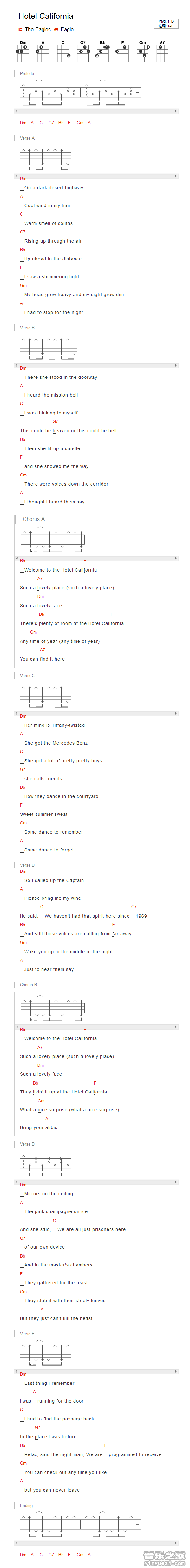 加州旅馆《hotel california》尤克里里弹唱谱