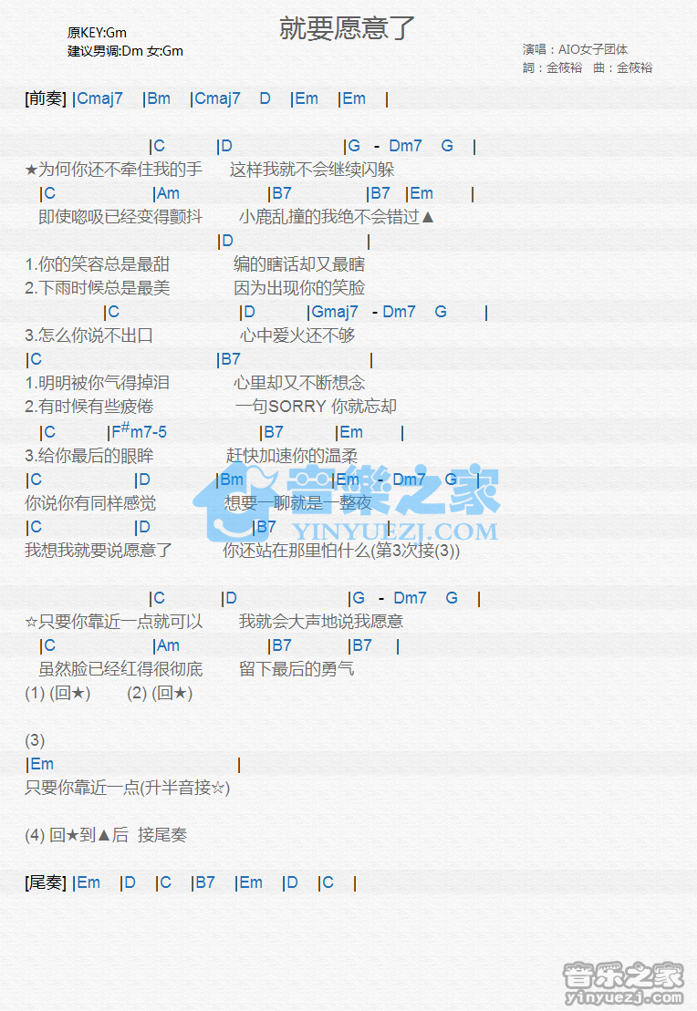 AIO《就要愿意了》尤克里里谱