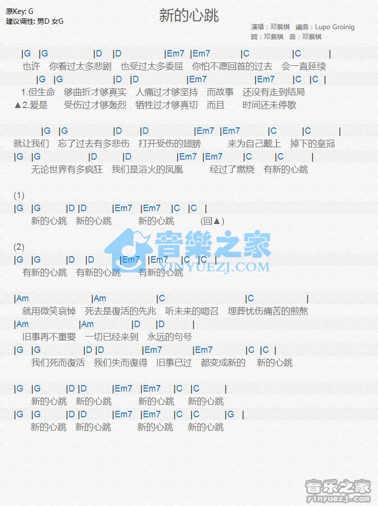 邓紫棋《新的心跳》尤克里里谱