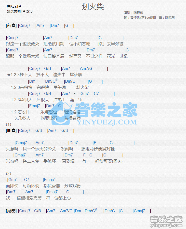 陈晓东《划火柴》尤克里里谱