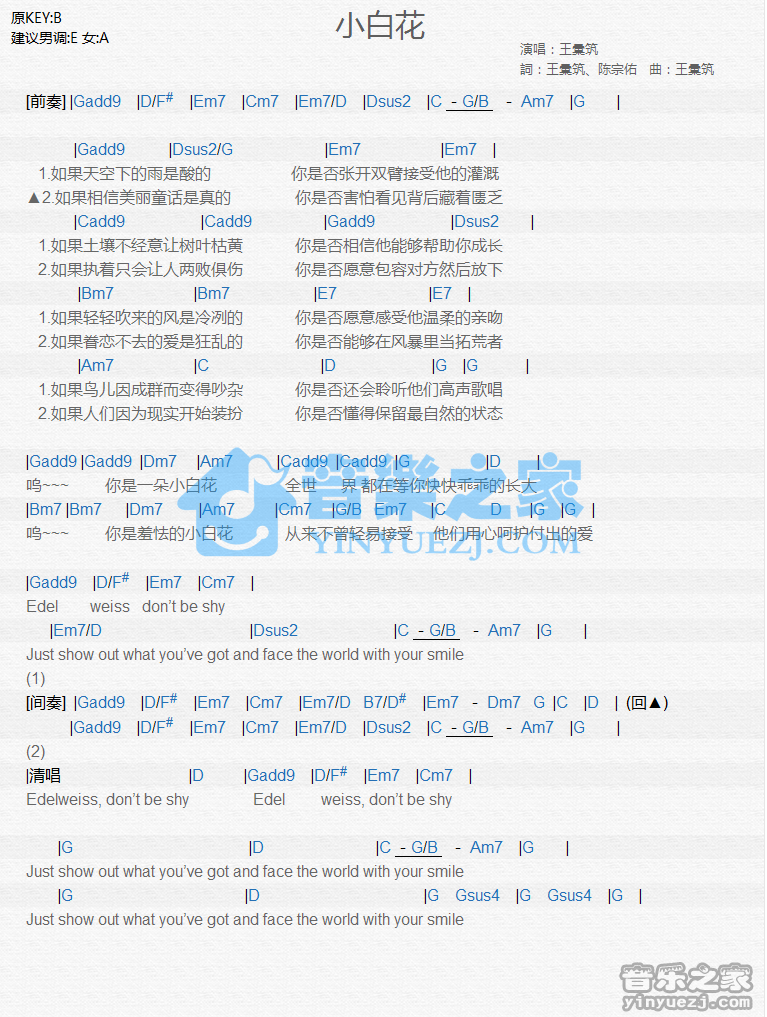王汇筑《小白花》尤克里里谱
