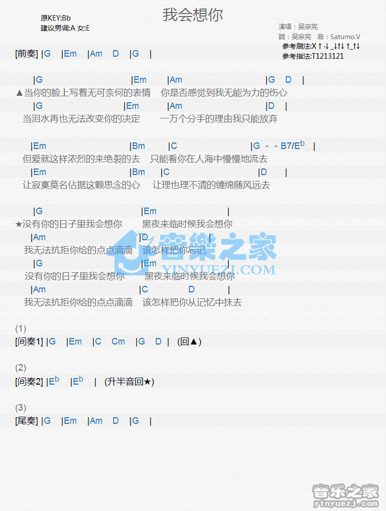 吴宗宪《我会想你》尤克里里谱