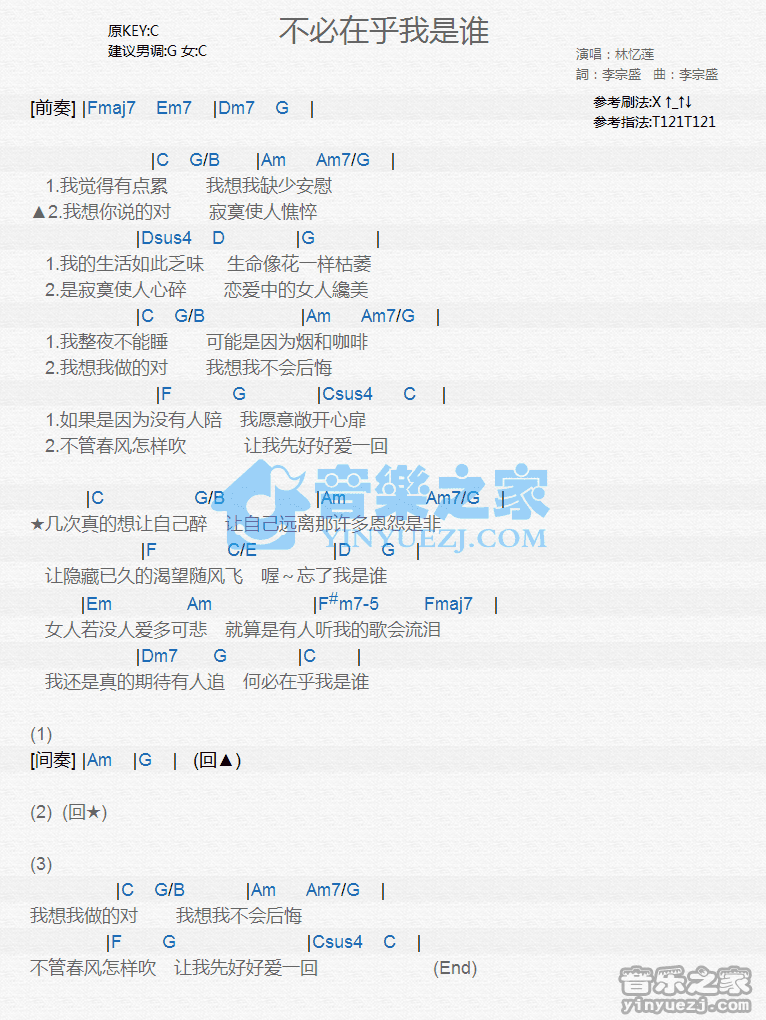 林忆莲《不必在乎我是谁》尤克里里谱