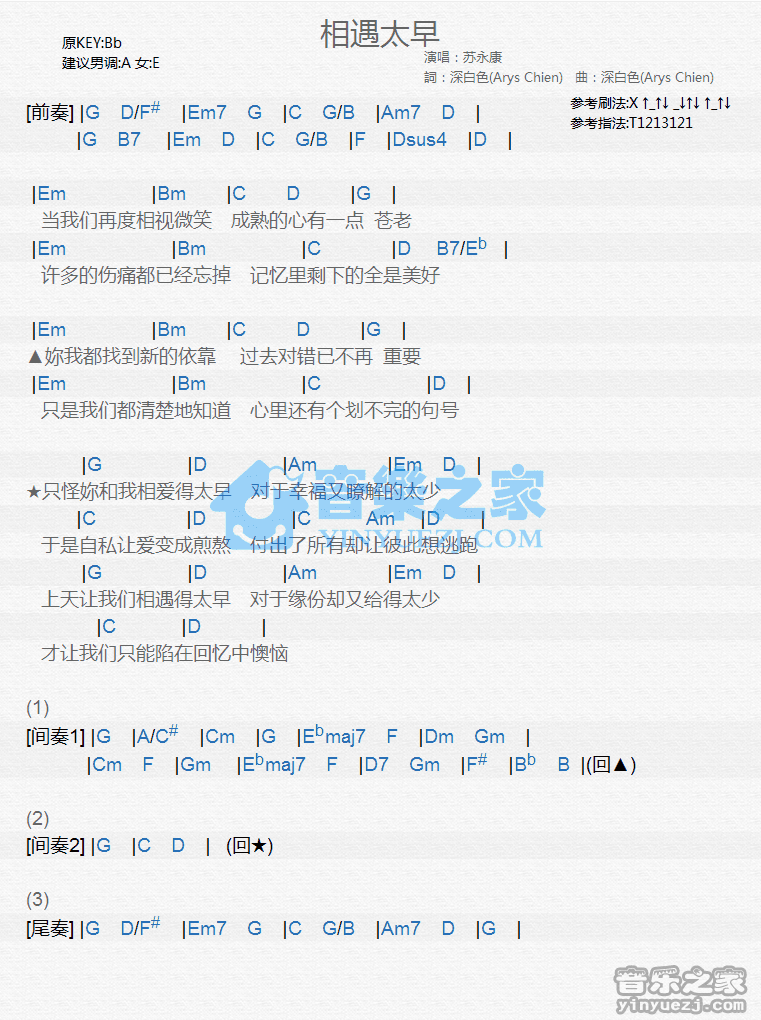 苏永康《相遇太早》尤克里里谱