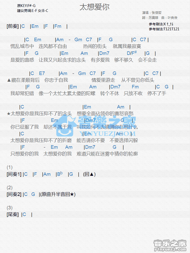 张信哲《太想爱你》尤克里里谱